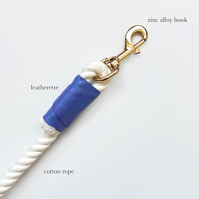 Hands Free Eco Friendly Handmade Multifunctional Cotton Rope Dog Leash 8.2 FT with Adjustable Double Swivel Hook for Medium and Large Dogs Running Hiking Camping Walking (Blue)
