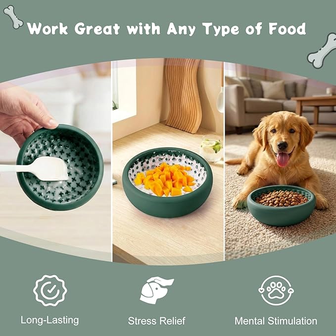 Dog Lick Bowl, Anxiety Relief Slow Feeder Lick Mat for Dogs, Non-Slip Freeze Licking Bowls Enrichment Puzzle Pet Feeding Treat Dispenser for Distraction, Silicone Lick Pads for All Dogs (Green, Large)