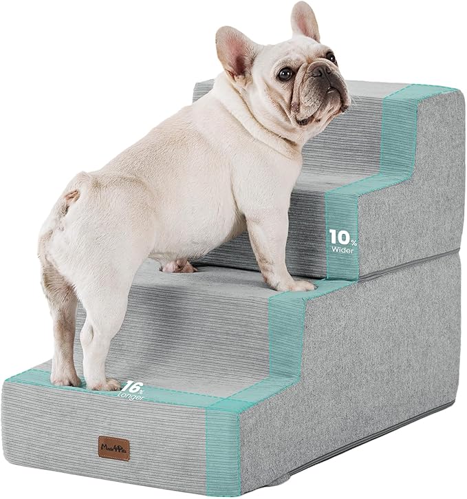Made4Pets Dog Steps for Bed, Extra Wide Dog Stairs for High Bed Couch Sofa, 35D Foam Pet Steps for Small Dogs and Cats(Up to 40lbs), Non-Slip Bottom Pet Stairs, Light Grey, 4 Steps
