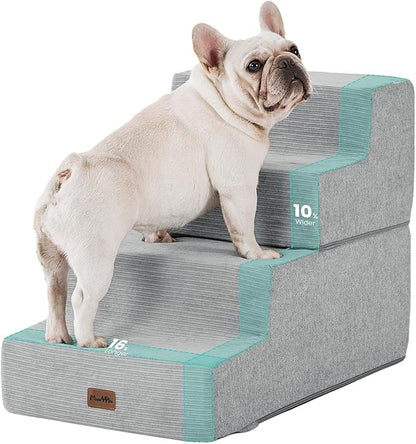 Made4Pets Dog Steps for Bed, Extra Wide Dog Stairs for High Bed Couch Sofa, 35D Foam Pet Steps for Small Dogs and Cats(Up to 40lbs), Non-Slip Bottom Pet Stairs, Light Grey, 4 Steps