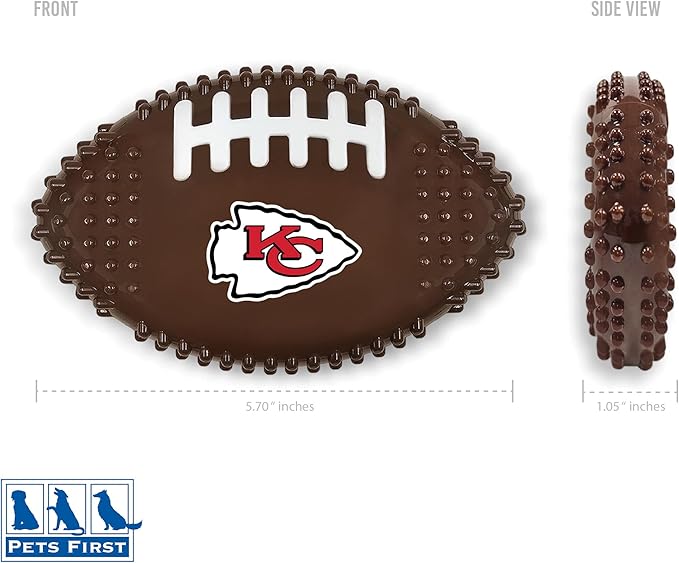 NFL Kansas City Chiefs Mega-chew Hard Nylon Bacon-flavored Dog Bone Football Chew Toy. Interactive Tasty Fun Dog Chew Toy. Indestructible Strong Durable Chew Toy Tough Pet Toys for Aggressive Chewers