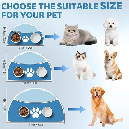 Dog Feeding Mat, 20''x12'' Absorbent Small Pet Food Mat, Wipe Clean Pet Placemats for Food and Water, Non-Slip Rubber Mat for Dog Bowls, Fit with Single Normal Dogs Bowls, Blue