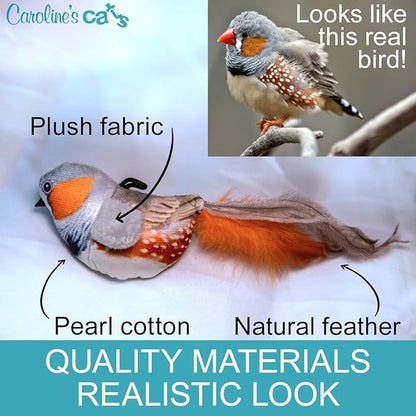 Caroline's Cats Plush Chirping Bird Cat Toy on Elastic String with Doorway Hanger - No Flimsy Suction Cups; Real Electronic Avian Sounds