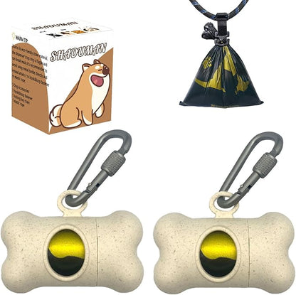 Bone Shaped Dog Waste Bag Dispenser with Leakproof Bags, 2 Holders, 30 Bags, Beige