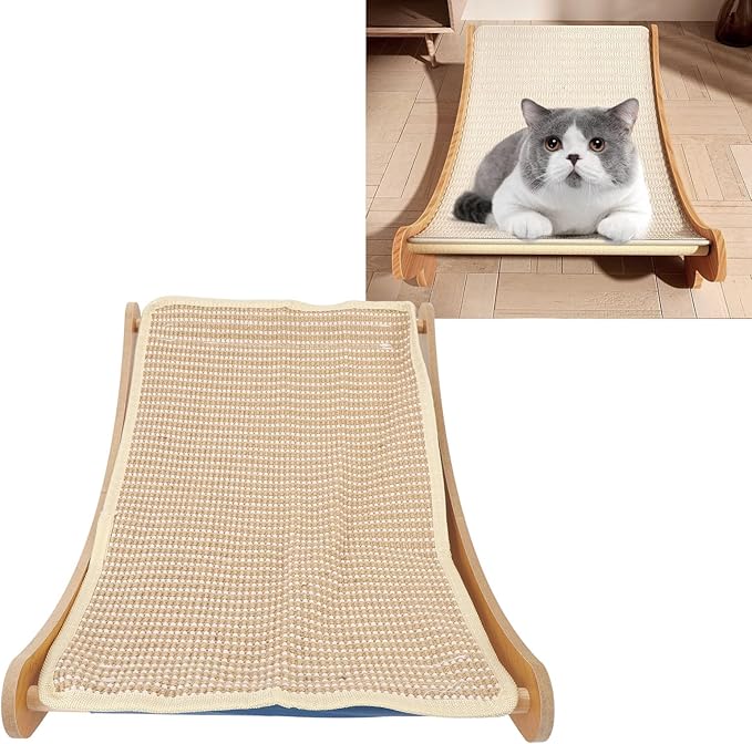 Cat Hammock Chair, Scratch Wooden Cat Lounger with Sisal Scratcher, Cat Rest Bed for Home Furniture Protector, Comfortable Cat Scratching Board Lounge (L)