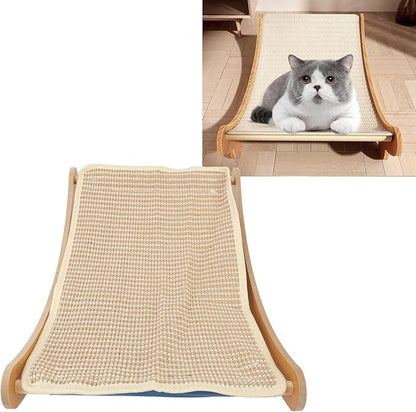 Cat Hammock Chair, Scratch Wooden Cat Lounger with Sisal Scratcher, Cat Rest Bed for Home Furniture Protector, Comfortable Cat Scratching Board Lounge (L)
