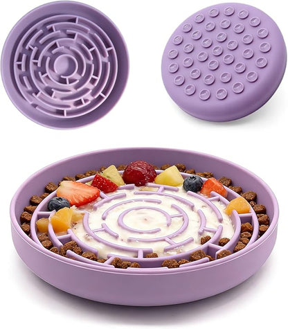 Silicone Slow Feeder Bowl, with Non-Slip Suction Cups, Anti-Choking, Puppy Puzzle Bowl, Slows Down Eating Speed, Relieves Anxiety, Suitable for S&M Sized Dogs and Cats(Purple)