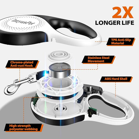 Upgraded Retractable Dog Leash with Chew Proof Extender, Pet Walking Leashes with Poop Bag Holder, 26Ft Heavy Duty Retractable Pet Leash for Medium Large Dogs up to 110lbs, Anti-Slip Grip