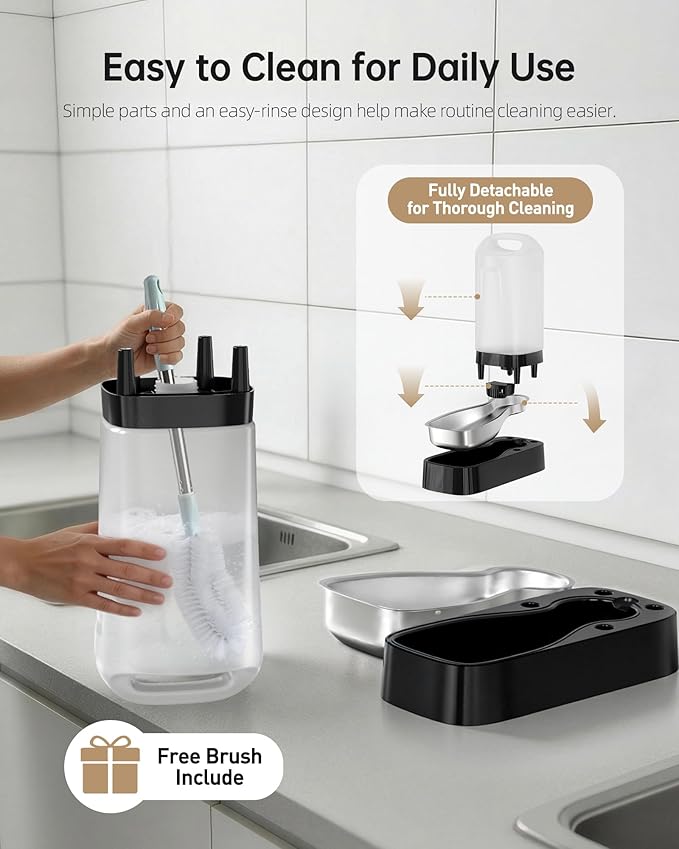 Automatic Dog Water Bowl Dispenser with Filter - 2.4 Gal Large Gravity Auto Pet Water Feeder Waterer with Stainless Steel Bowl & Easy Carry Handle for Large Dog Cat Multi Pet Use