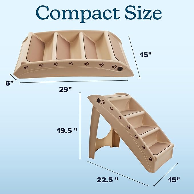 Pet Stairs - Home and Vehicle Foldable Nonslip Dog Steps with 4-Step Design - For Puppies, Kittens, and Other Small Pets by PETMAKER (Tan)