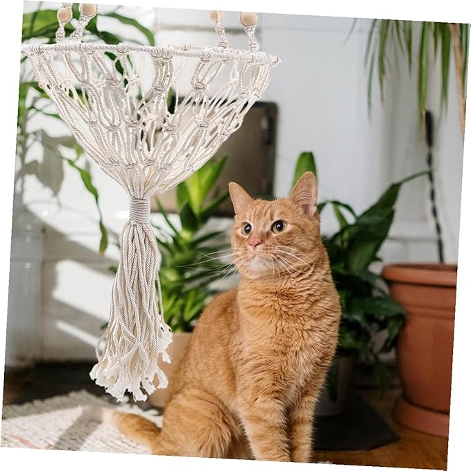 Kichvoe Bohemian Woven Hanging Cat Hammock Wear-Resistant 40cm Pet Nest for Indoor Cats to 30lbs Decorative Kitten Accessory