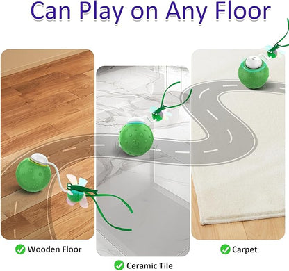 Interactive Cat Ball Toy, Fast Moving Cat Toys for Indoor Cats-with Dragonfly & Feather Tails,Automatic Motion Activated, Realistic Squeak Sound for Exercise Stimulation (Green)