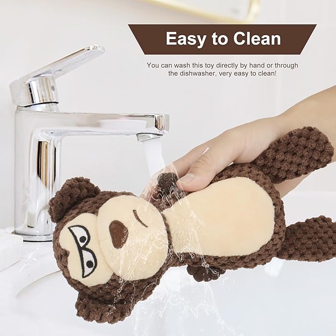 Dog Toys, Dog Squeaker Toys with Crinkle Paper, Stuffed Animal Dog Plush Chewing Toy, Cotton Rope Interactive Toys for Puppy, Small, Middle Dogs (Brown Monkey)