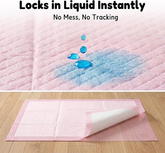 MoMoCo Pink Puppy Pads 23" x 23", 6-Layer Super Absorbent Dog Pee Pads, Leak-Proof Training Pads for Hardwood Floors & Apartments, Flash-Dry Disposable Potty Pads for Puppies & Senior Dogs, 100 Count