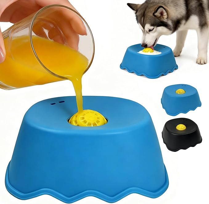 Slow Feeder Dog Bowls for Liquid Treats with Rolling Ball, Interactive Dog Lick Bowl for Bone Broth, Yogurt & Wet Food, Anti-Slip Lick Toy for Anxiety Relief & Post-Op Nutrition (1, Blue)