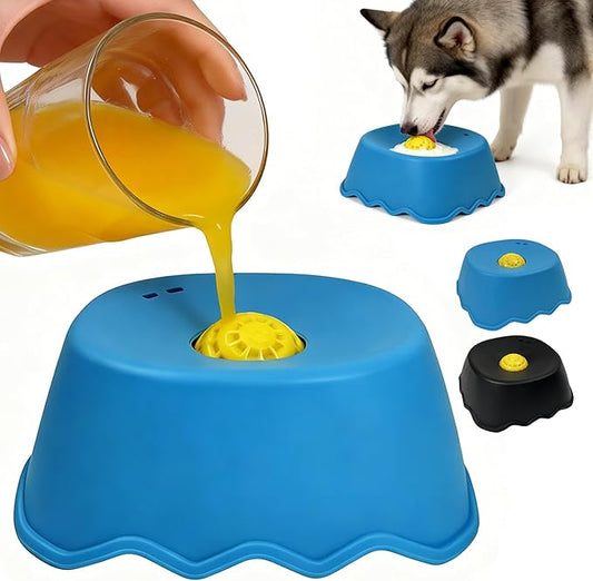 Slow Feeder Dog Bowls for Liquid Treats with Rolling Ball, Interactive Dog Lick Bowl for Bone Broth, Yogurt & Wet Food, Anti-Slip Lick Toy for Anxiety Relief & Post-Op Nutrition (1, Blue)