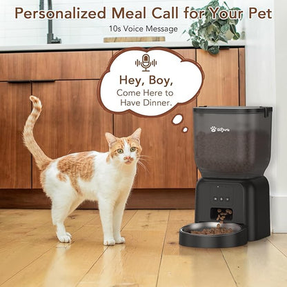 Remote Controlled Automatic Dog & Cat Feeder, APP Controlled,with Freshness Preservation, Timed Cat Feeder with Stainless Steel Bowl. 4L Capacity Up to 6 Meals Per Day and 1-15 Portion for Cats & Dog