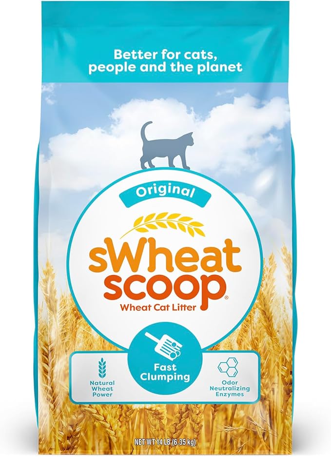 sWheat Scoop Natural Wheat Cat Litter, Original, Fast Clumping with Odor Neutralizing Enzymes, 14 Pound Bag