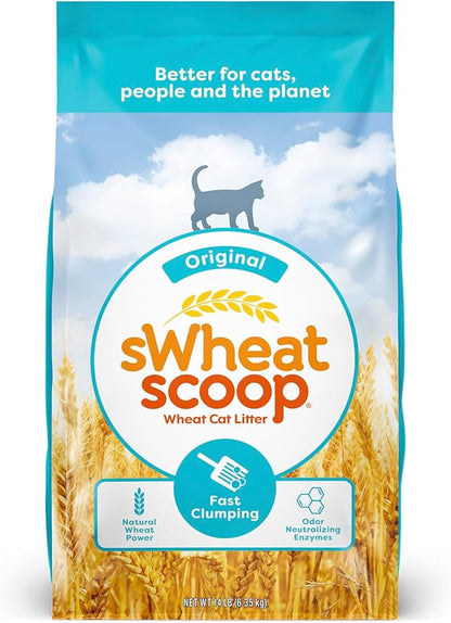 sWheat Scoop Natural Wheat Cat Litter, Original, Fast Clumping with Odor Neutralizing Enzymes, 14 Pound Bag