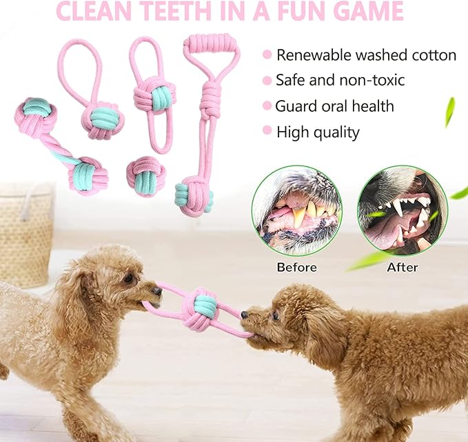 Puppy Teething Chew Toys for Small Dogs - Interactive Rope Toy, Balls, Ring, and Storage Basket (C)