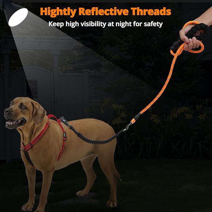 jenico Long Dog Leash 100FT: Heavy Duty Nylon Rope Leashes for Dogs Training with Reflective Threads Bungee and Padded Handle - Dog Lead for Large Small Medium Dogs Outside Walking Hiking