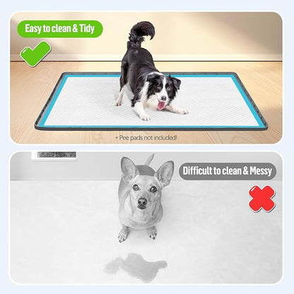 Pee Pad Holder for Dogs, 40" x 28" Silicone Pee Tray Mat Leak-Proof, High Edge, No Spill Pet Pad Holder for Puppy, Cat, Rabbit, Training Pads for Floor Protection, No Pee Pads (Dark Grey)