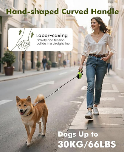 Pecute16ft Retractable Dog Leash with Chew Proof Extender 18'', Lightweight Dog Retractable Leash with Poop Bag Holder, Anti-Slip Grip, Leashes for Puppy and Medium Dogs 11lbs-66lbs (Green)