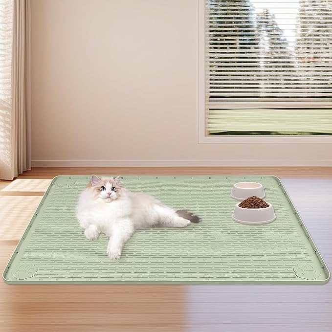 Dog Food Mat, Extra Large 40" x 28" Silicone Pet Feeding Mat for Small, Medium, and Large Pets Non-Slip, Easy to Clean, Green