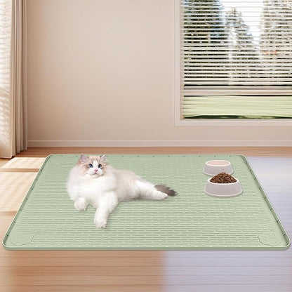 Dog Food Mat, Extra Large 40" x 28" Silicone Pet Feeding Mat for Small, Medium, and Large Pets Non-Slip, Easy to Clean, Green