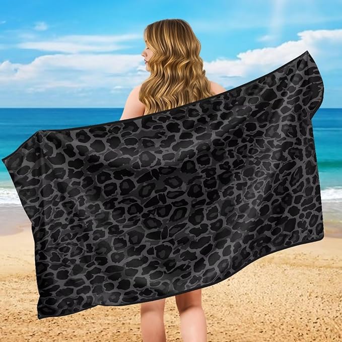 SEANATIVE Black Leopard Sweat Towel Seat Cover, Premium Car Seat Towel Protector for Trucks SUV Jeep, Universal Seat Covers for Post Gym Workout, Running, Swimming, Beach