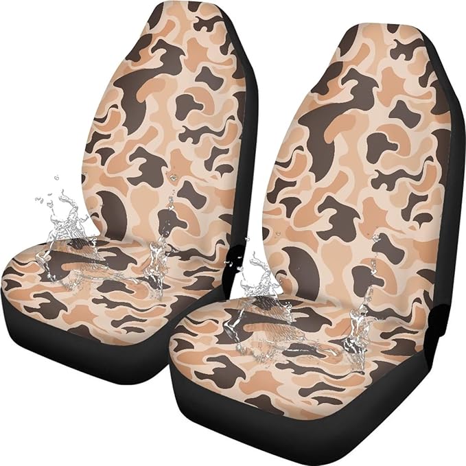 Car Seat Covers 2 Pcs Stretch Polyester Fabric Cover Waterproof Duck Hunter Camouflage Front Seat Cover Anti Slip Universal Size Fit for Most Cars SUVs Trucks Vans