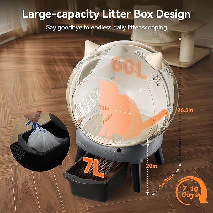 Self Cleaning Litter Box - E2 Automatic Cat Litter Box Smart Robot, APP Control,Weight Monitoring - Ultra-Quiet, for Medium Cats and Kittens, Safe Anti-Pinch Litter Box(Grey)