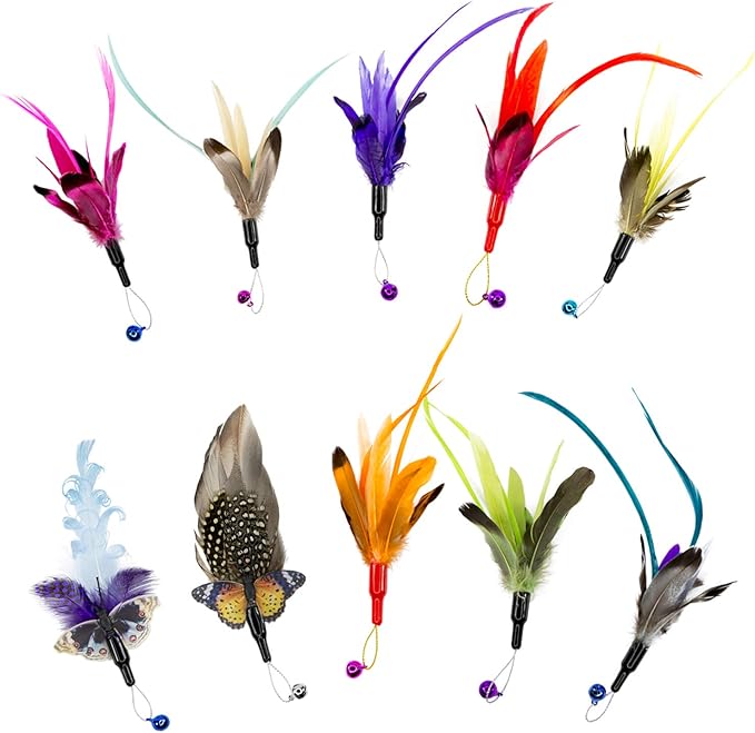Berfutall-Cat Toys Interactive Cat Feather Wand, Retractable Cat Wand Toy &Natural Feather Teaser Replacements with Bell, Telescopic Cat Fishing Pole Toy for Indoor Kitty Exercise (Green)