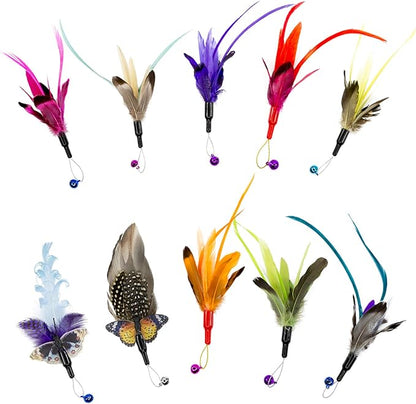 Berfutall-Cat Toys Interactive Cat Feather Wand, Retractable Cat Wand Toy &Natural Feather Teaser Replacements with Bell, Telescopic Cat Fishing Pole Toy for Indoor Kitty Exercise (Green)