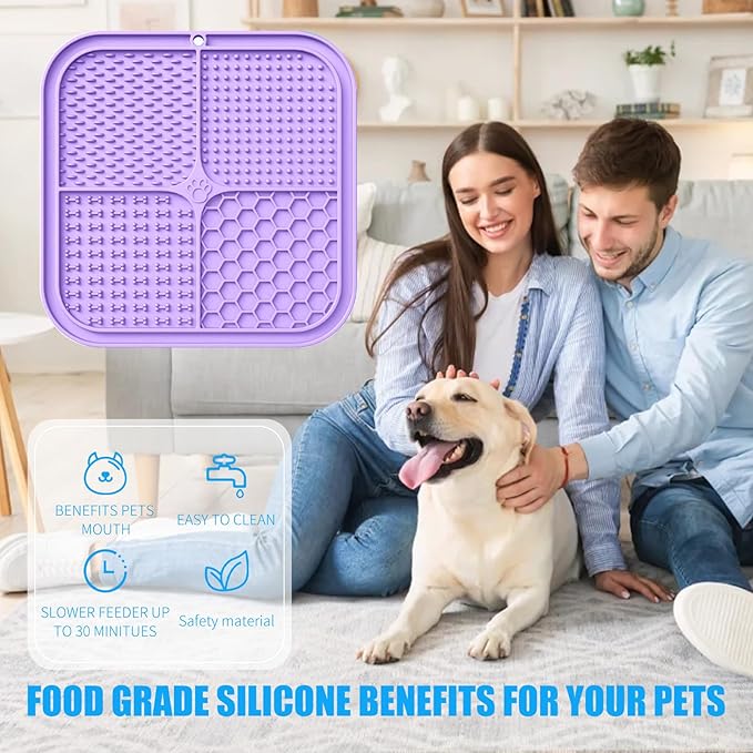 Lick Mat for Dogs, Premium Lick Pad with Suction Cups for Dog Anxiety Relief, Slow Feeder Dog Bowls, Bathing, Grooming and Training (Light Purple, 1pack)