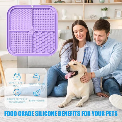 Lick Mat for Dogs, Premium Lick Pad with Suction Cups for Dog Anxiety Relief, Slow Feeder Dog Bowls, Bathing, Grooming and Training (Light Purple, 1pack)