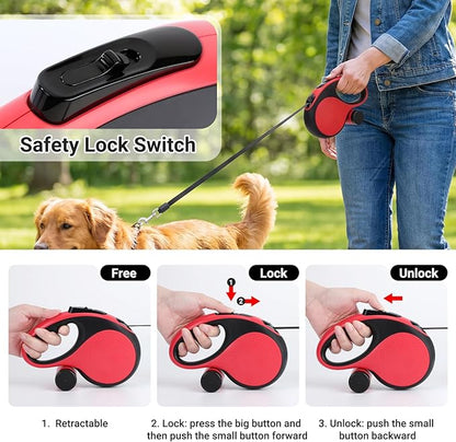 Segarty 16 Ft Retractable Leash with Waste Bag Dispenser, 5m Dog Leash Anti-Slip Handle and 360°Tangle-Free Retraction for Pets up to 66 lbs, Dogs Walking Accessories with One-Handed Brake Pause Lock