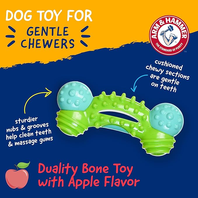 Arm & Hammer Nubbies Duality Bone, A Dental Chew Toy for Dogs - Nubby Pet Toy Cleans Teeth to Reduce Plaque & Tartar with Baking Soda, Green Apple Flavor Dog Bone for Moderate Chewers