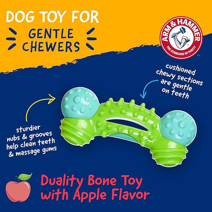 Arm & Hammer Nubbies Duality Bone, A Dental Chew Toy for Dogs - Nubby Pet Toy Cleans Teeth to Reduce Plaque & Tartar with Baking Soda, Green Apple Flavor Dog Bone for Moderate Chewers