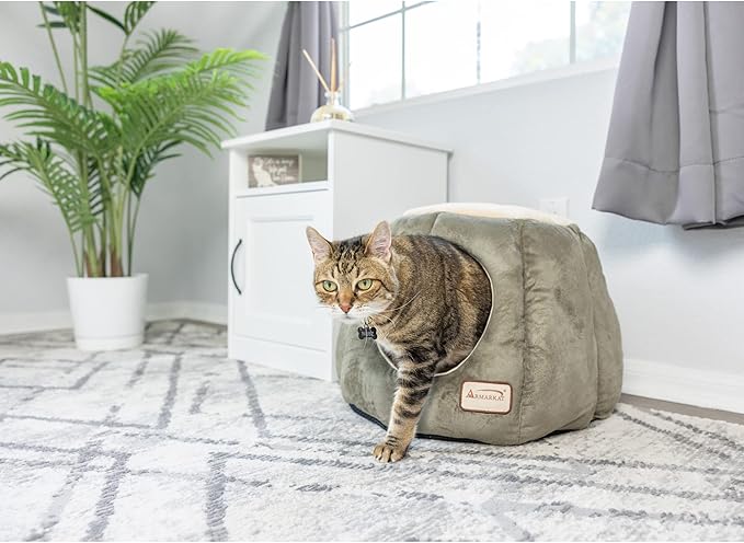 Armarkat Cat Bed, Laurel Green and Beige