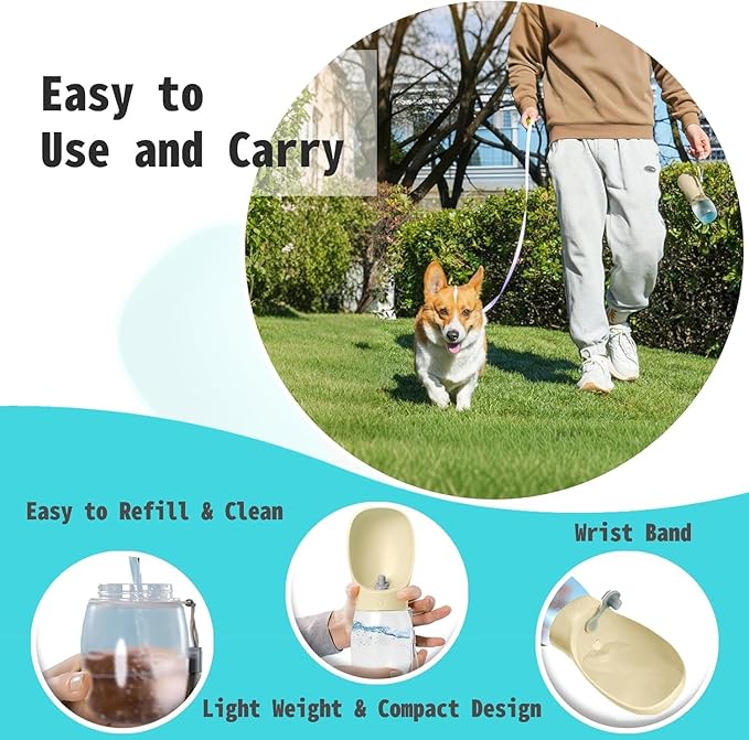 Portable Dog Water Bottle, 12 oz, Leak-Proof Travel Pet Dispenser, Teal,Puppy Water Dispenser with Drinking Feeder for Travel (Blue, Small)