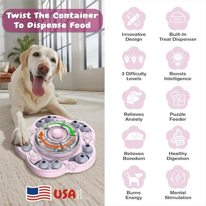 KADTC 3 Levels of Step-by-Step Challenge,Large Size,Dog Puzzle Feeder Toy - U.S. Brand & Design,Spin-to-Release Treat Dispenser For Dogs Boredom Toys Mental Stimulation Enrichment Slow Feeding Puzzles