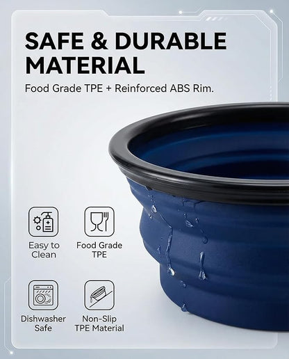 Collapsible Dog Bowls for Travel, 2-Pack Dog Portable Water Bowl for Dogs Cats Pet Foldable Feeding Watering Dish for Traveling Camping with Carabiners, BPA Free (Grey&Navy-NEW, Small (Pack of 2))