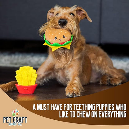 Pet Craft Supply Puppy Teething Dental Chew Teeth Cleaning Nylon Bone Squeaky Plush Dog Toys with Super Squeaker Ball 2 Pack Cute Tough Durable for Puppies Small Medium Dogs Aggressive Chewers