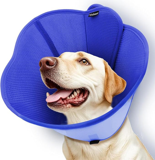 Upgraded Dog Cone Collar for Large Medium Dogs, Soft Dog Cone with Double-Layer Design, Adjustable Pet Recovery Collar for Dogs After Surgery, Elizabethan Collar (XS, Blue)