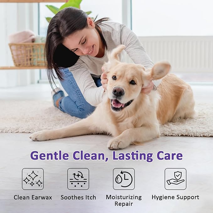 Ear Wipes for Dogs and Cats, Dog Ear Finger Wipes, Gentle Ear Cleaner for Wax, Dirt & Odor, Relieves Discomfort & Soothes Ears, Non-Irritating, 50 Count