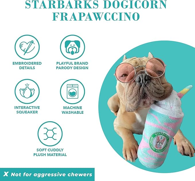 Haute Diggity Dog Starbarks Dogicorn Frapawccino, Plush Designer Dog Toys with Interactive Squeaker, Stimulating Pet Enrichment, Machine-Washable & Safe Materials for All Breeds, One Size