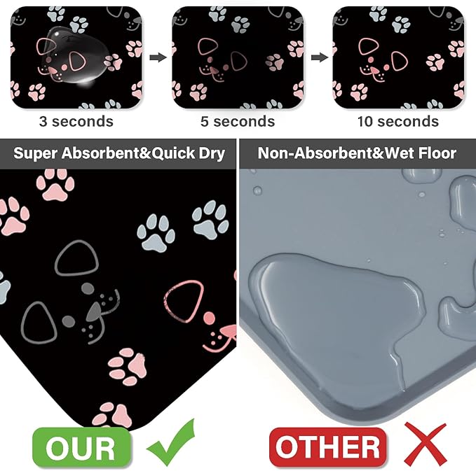 Patterned Cat & Dog Bowl Mat for Food and Water, 12"×20" Quick Dry Absorbent Pet Feeding Mat, Eco-Friendly Dog Placemat