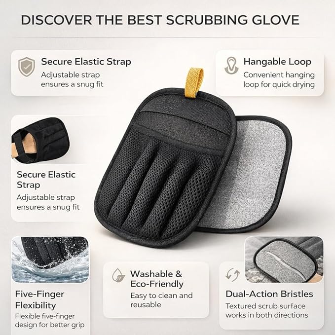 Purrmitive Upgraded Pet Hair Removal Gloves for Cats & Dogs, Five-Finger Electrostatic Reusable Magic Brush for Effortless Pet Hair Remover Tool on Carpet, Clothing, Laundry, Couch, Car Seat (Black)