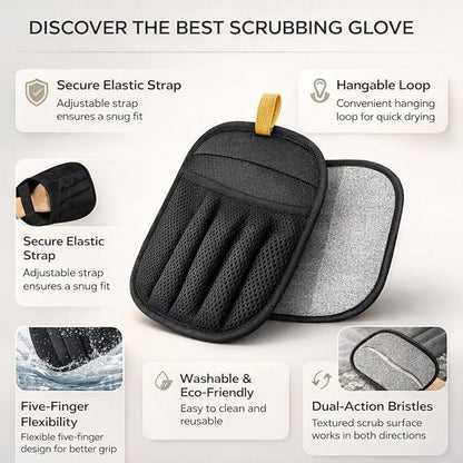 Purrmitive Upgraded Pet Hair Removal Gloves for Cats & Dogs, Five-Finger Electrostatic Reusable Magic Brush for Effortless Pet Hair Remover Tool on Carpet, Clothing, Laundry, Couch, Car Seat (Black)